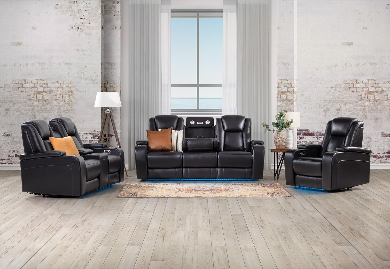 VULCAN - Leather 3 Seat Sofa with 2 Inbuilt Electric Recliners VULCAN