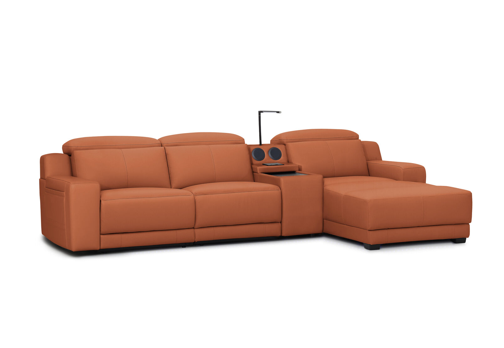 VANTRO LEATHER - 3 Seater RHF Chaise with Speaker Console and Inbuilt Electric Recliner VANTRO LEATHER
