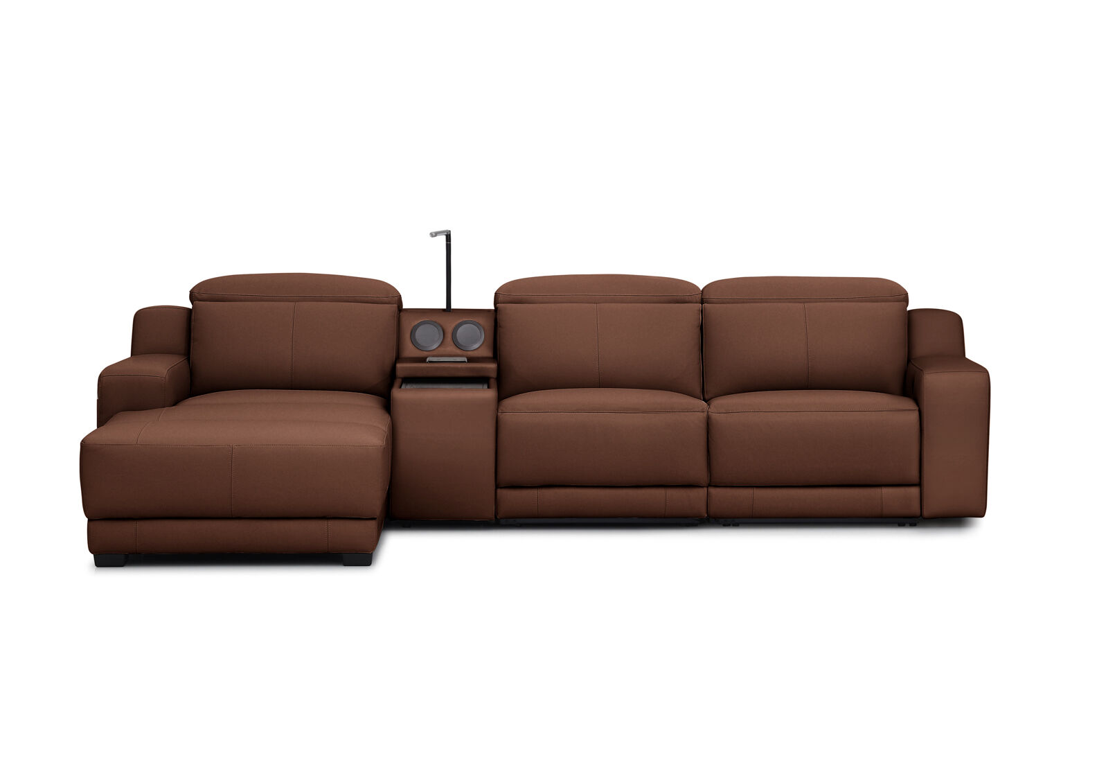 VANTRO LEATHER - 3 Seater LHF Chaise with Speaker Console and Inbuilt Electric Recliner VANTRO LEATHER