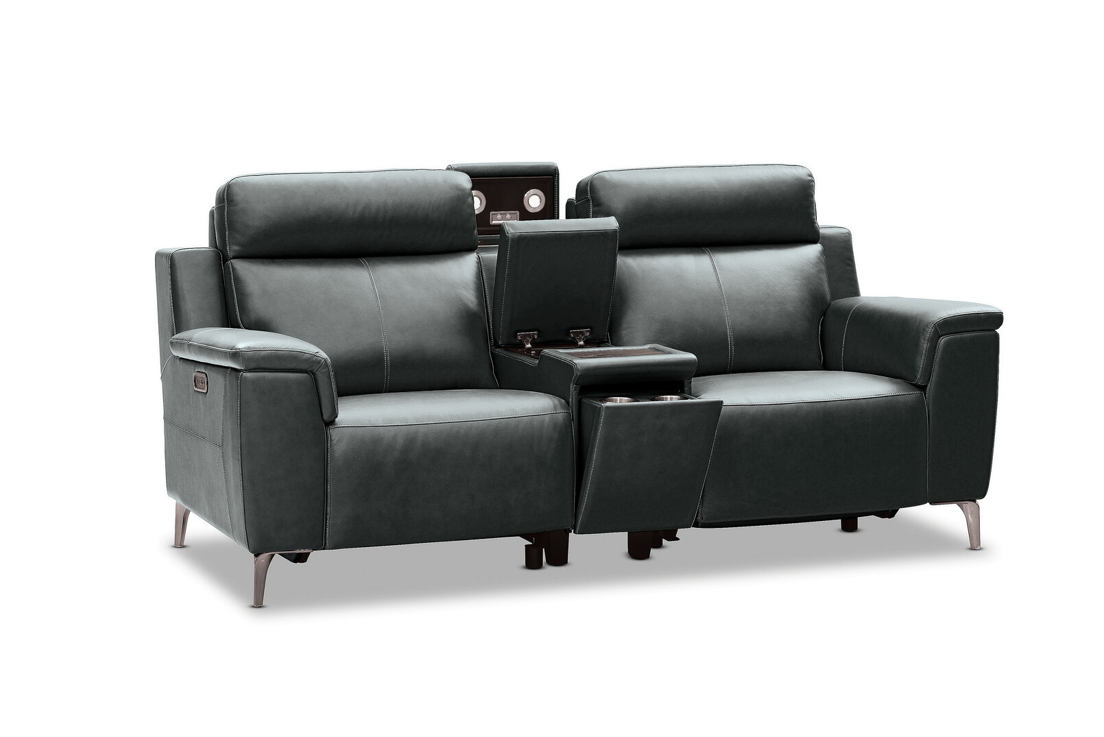 ARISTOTLE - Leather 2 Seater Sofa with Console and 2 Inbuilt Electric Recliners ARISTOTLE