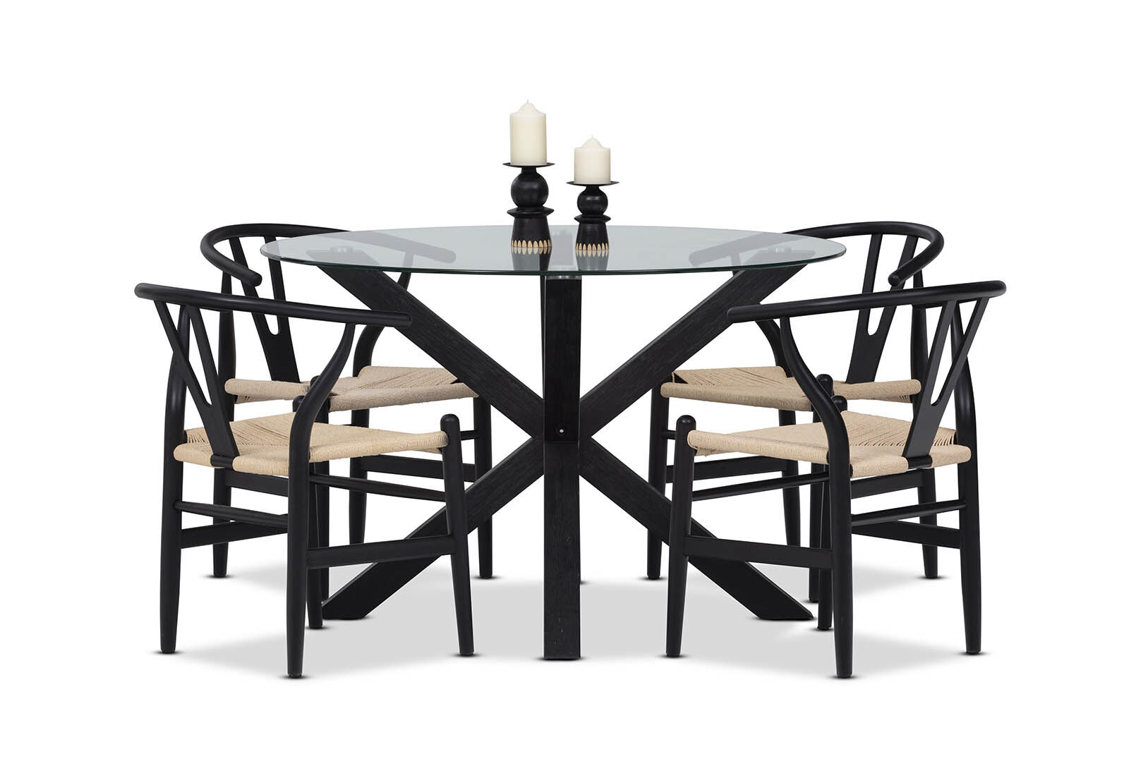 PROMENADE - 5 Piece Dining Suite with Wishbone Replica MKII Dining Chairs PROMENADE