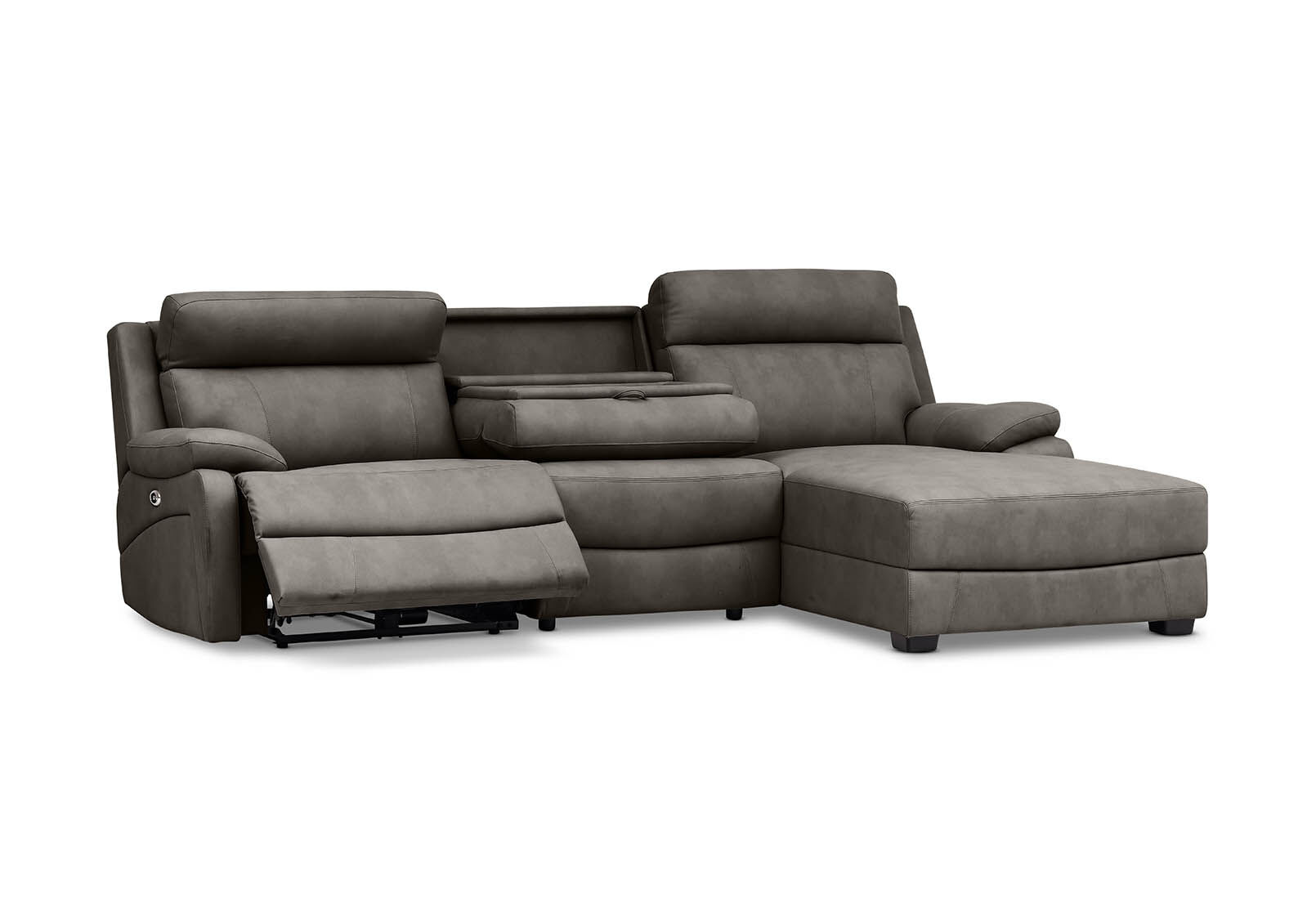 LYNCOLN - Fabric 3.5 Seat Right Hand Facing Chaise with Drop Down Table LYNCOLN
