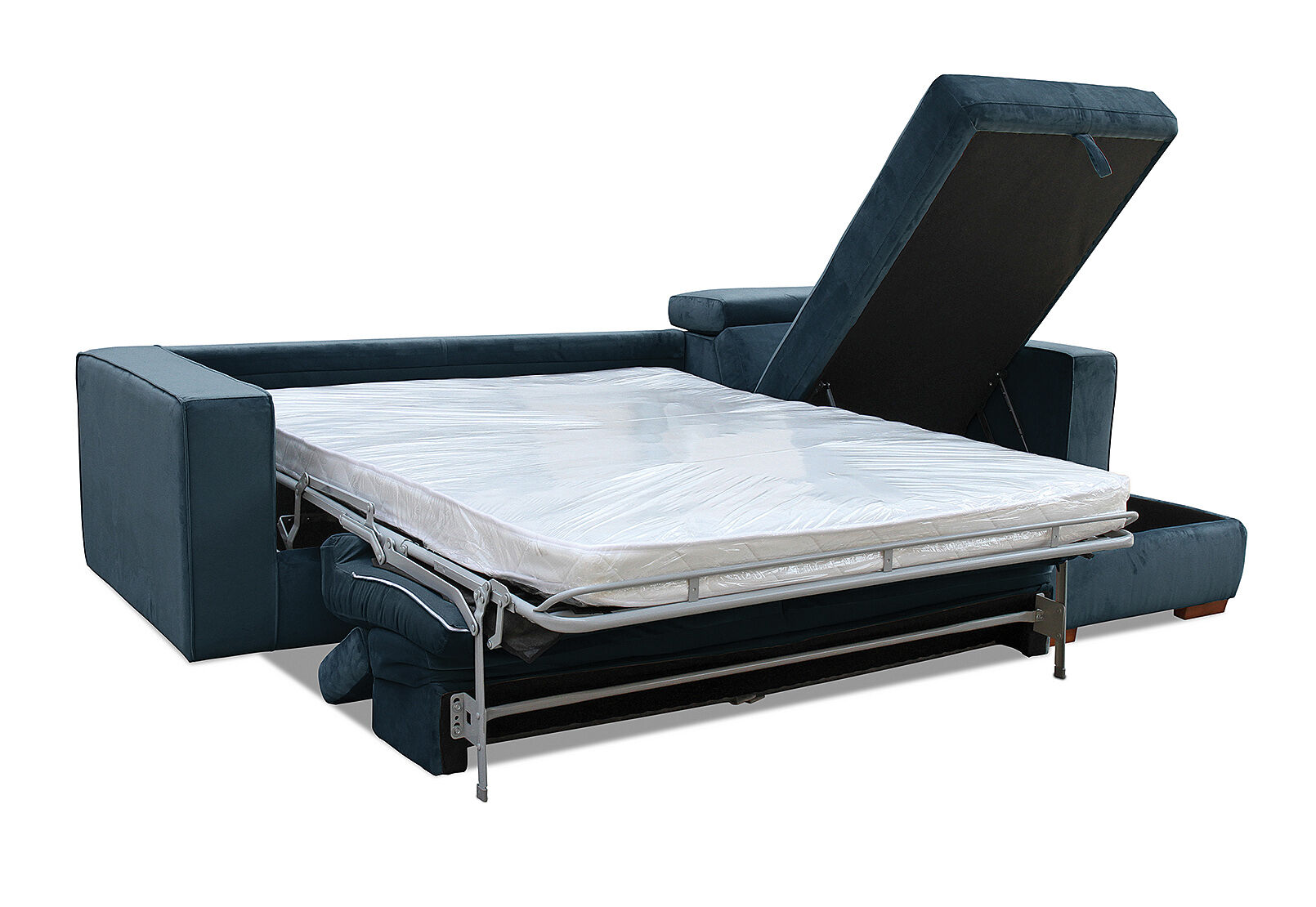 NAVY BLUE ANGUS VELVET RightHand Facing 3 Seater Chaise with Sofa Bed