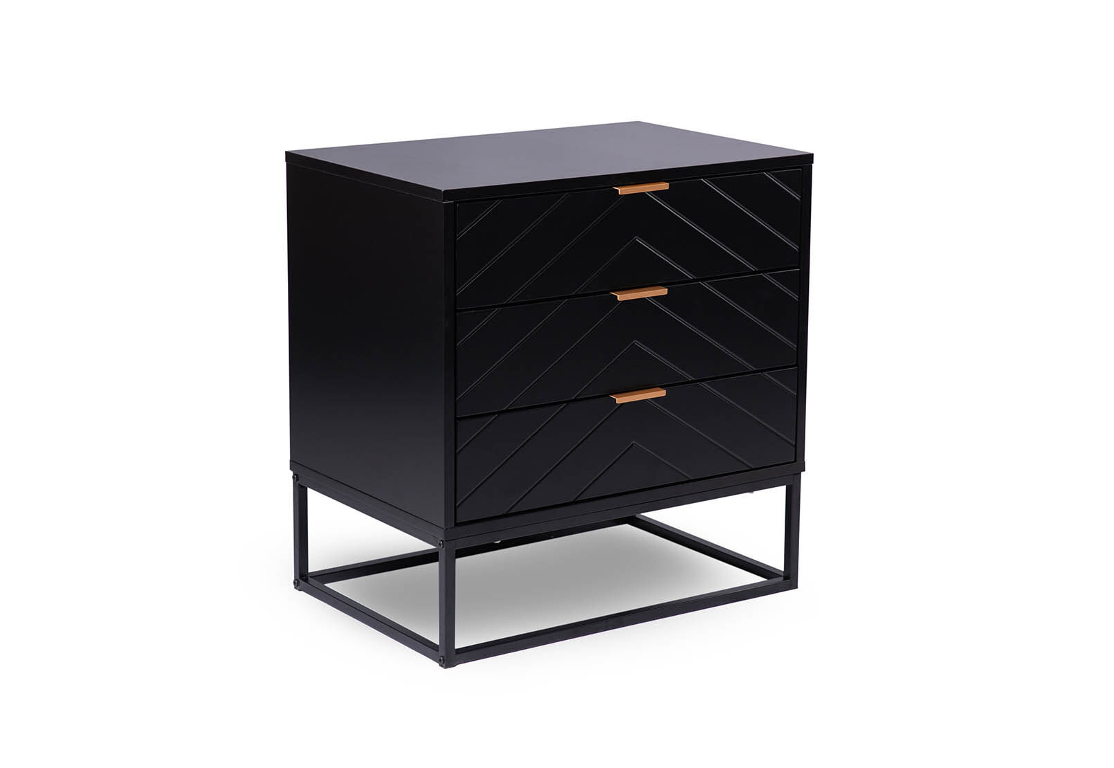 HARDING - Black 3 Drawer Bedside HARDING