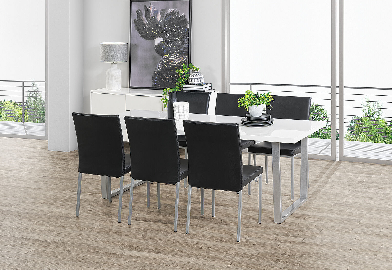 Black White Ice 7 Piece Dining Suite Amart Furniture