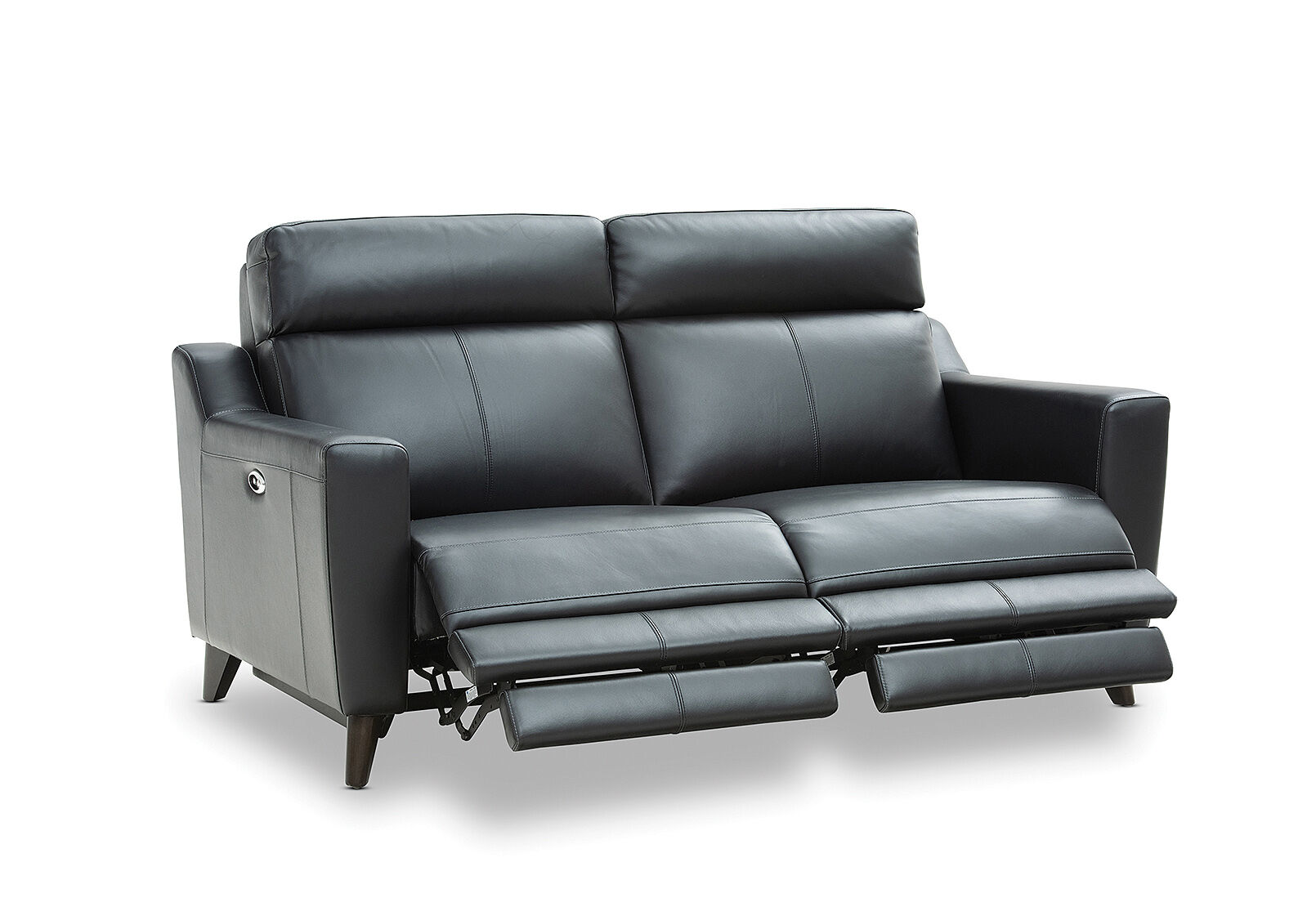 BLACK HUGH Leather 2.5 Seater with Inbuilt Electric Recliners Amart