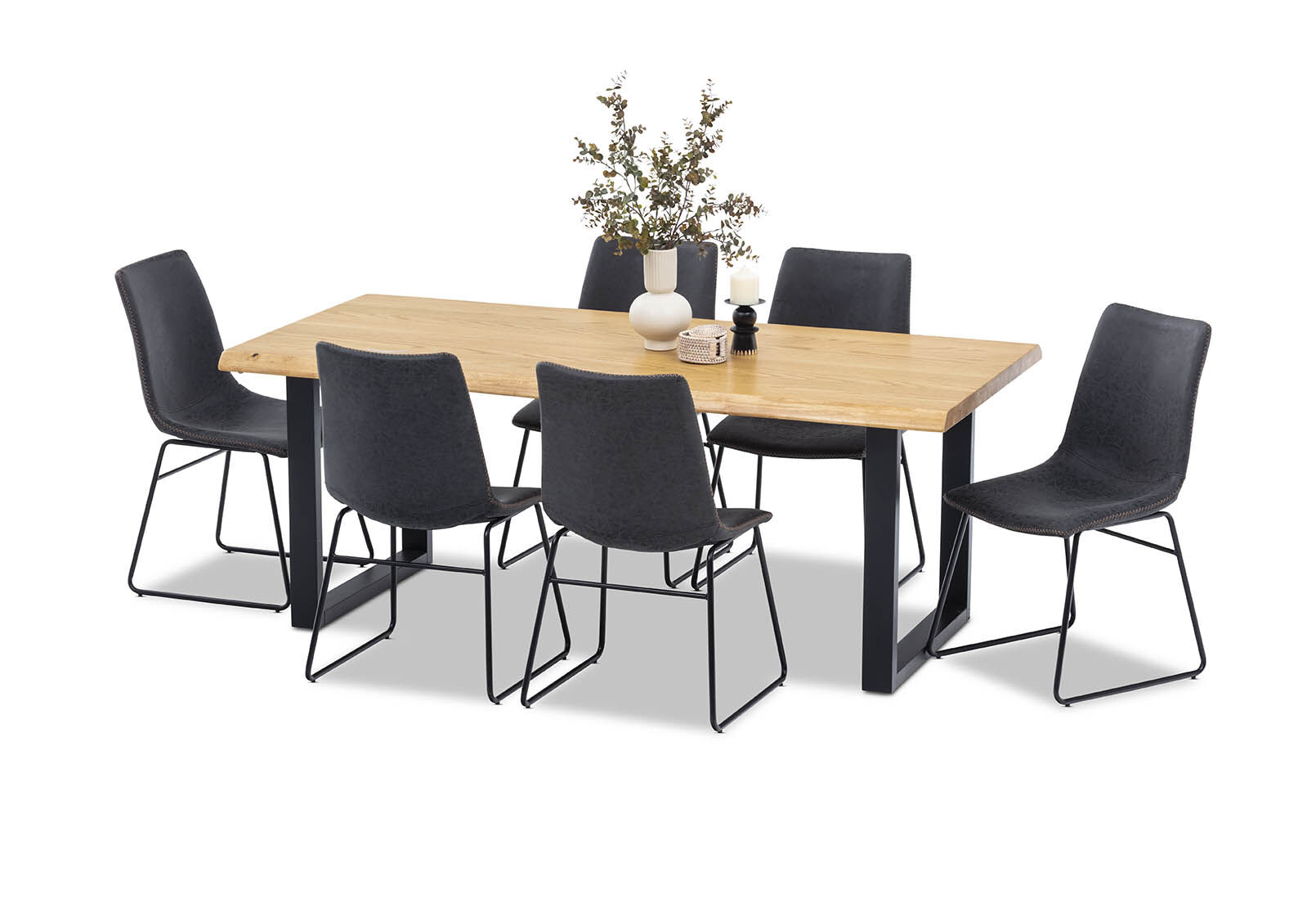 BLACK HAROLIN 7 Piece Dining Suite with Loire Dining Chairs