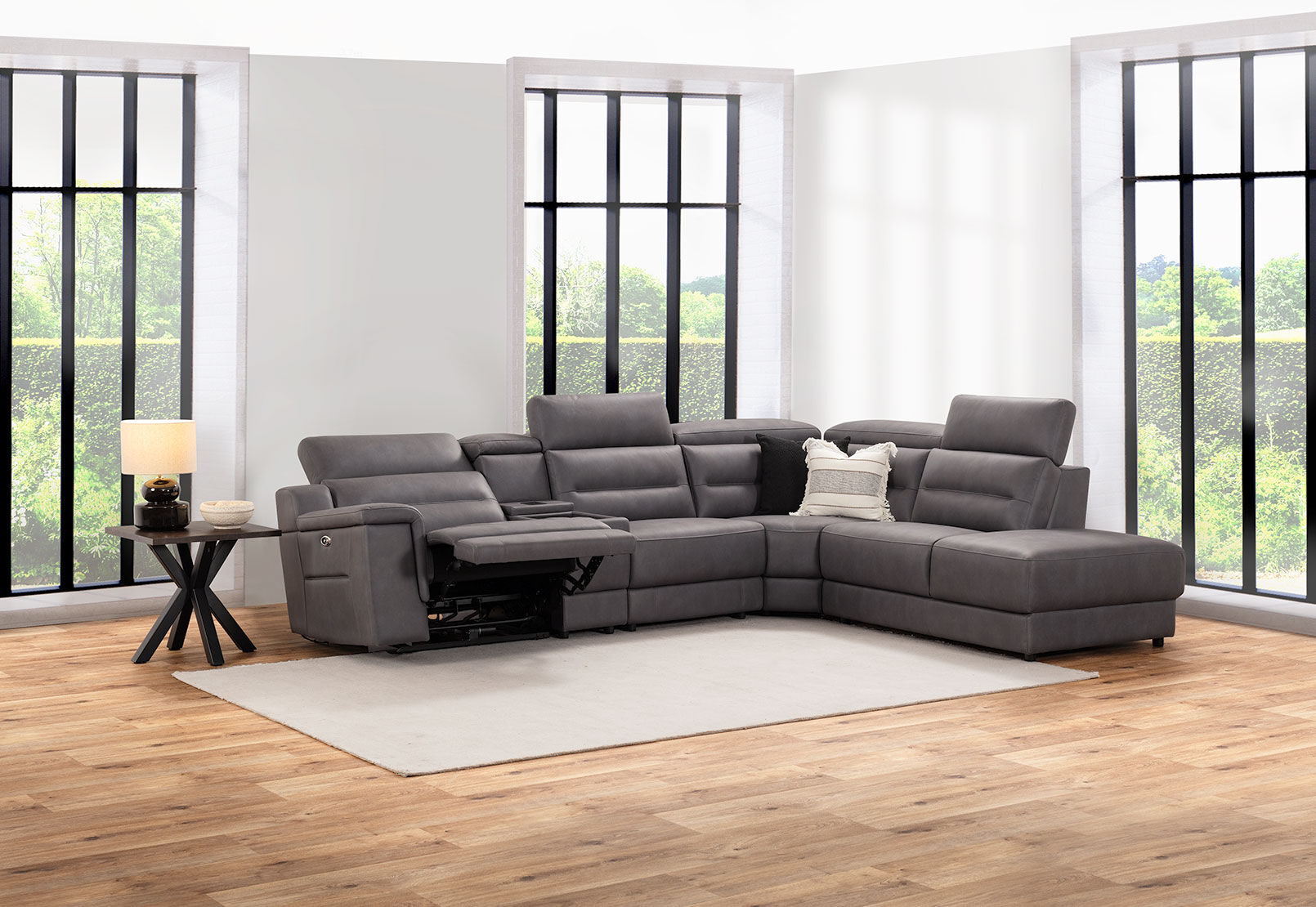 JEFFRIES FABRIC - Corner Lounge with Inbuilt Electric Recliner and RHF Chaise JEFFRIES FABRIC