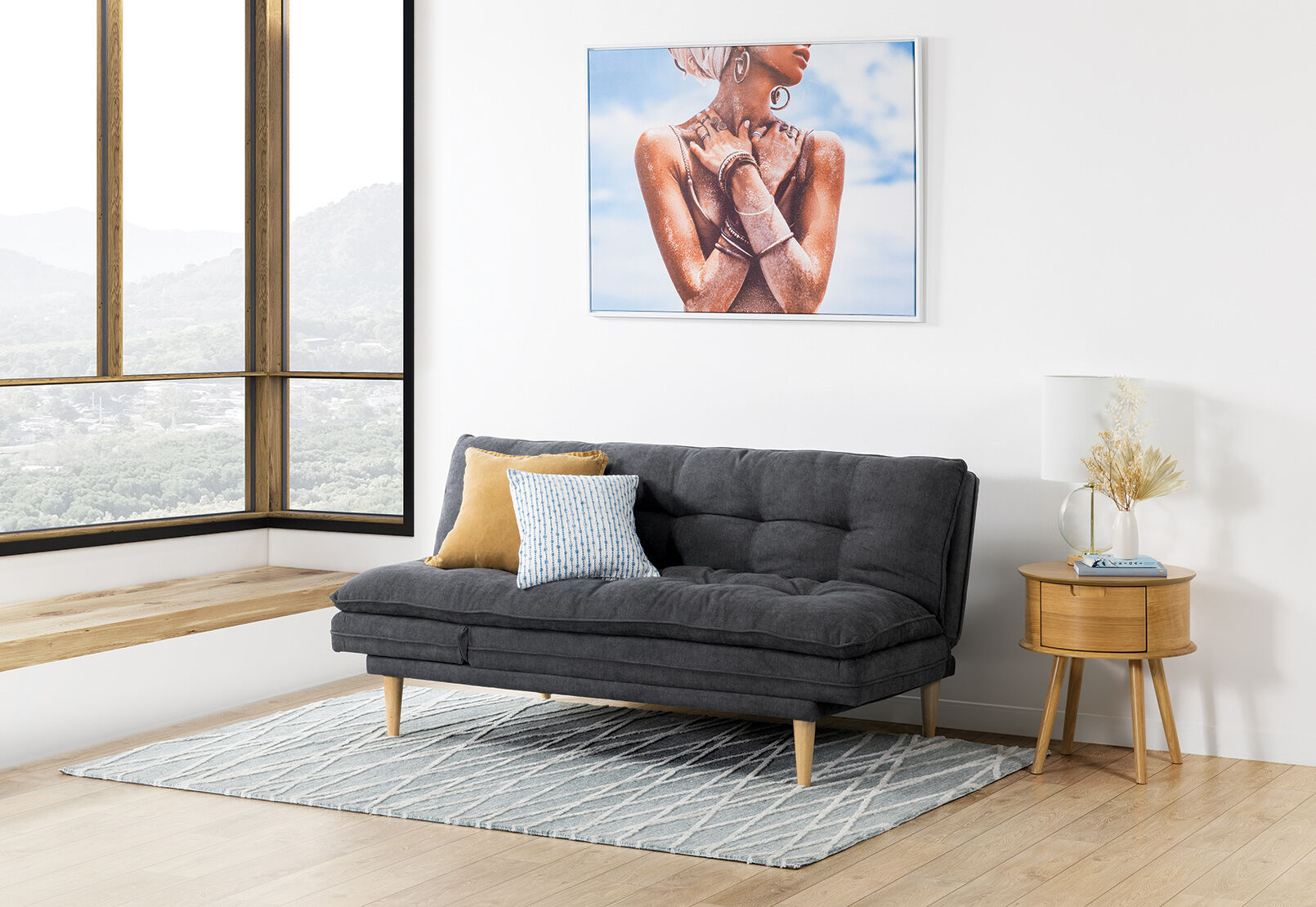 CHARCOAL BAILEY Fabric Click Clack Sofa Bed