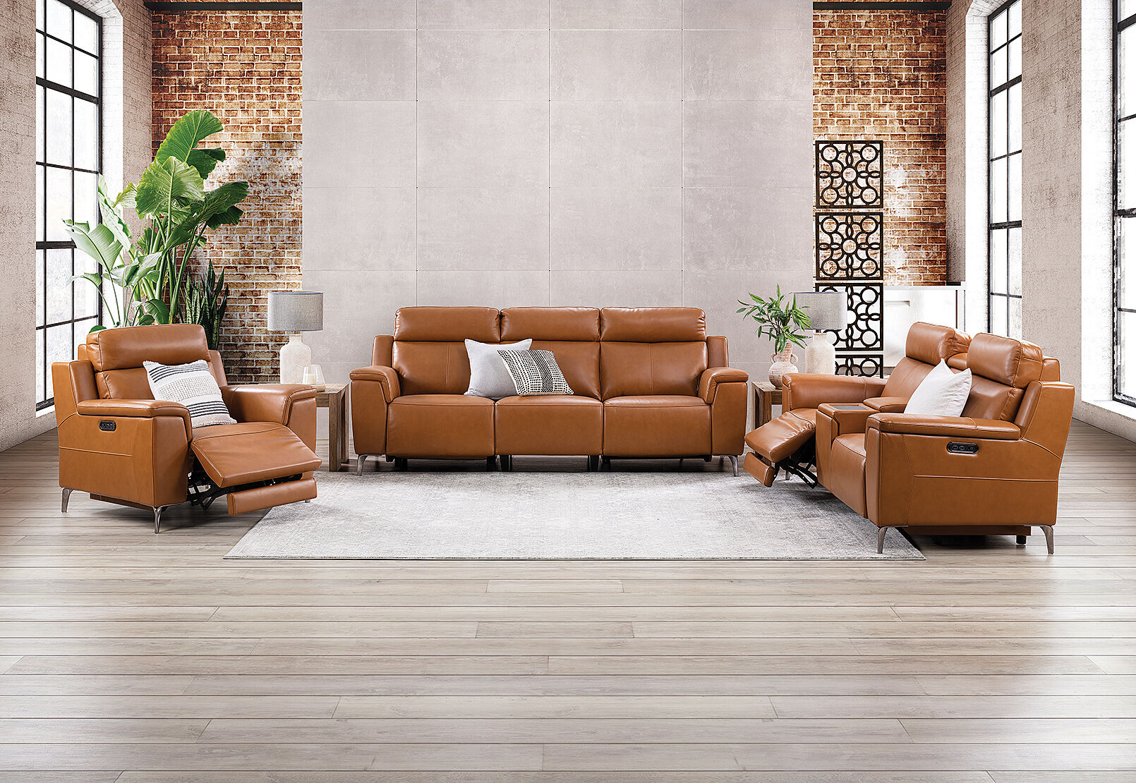 ARISTOTLE - Leather 2 Seater Sofa with Console and 2 Inbuilt Electric Recliners ARISTOTLE