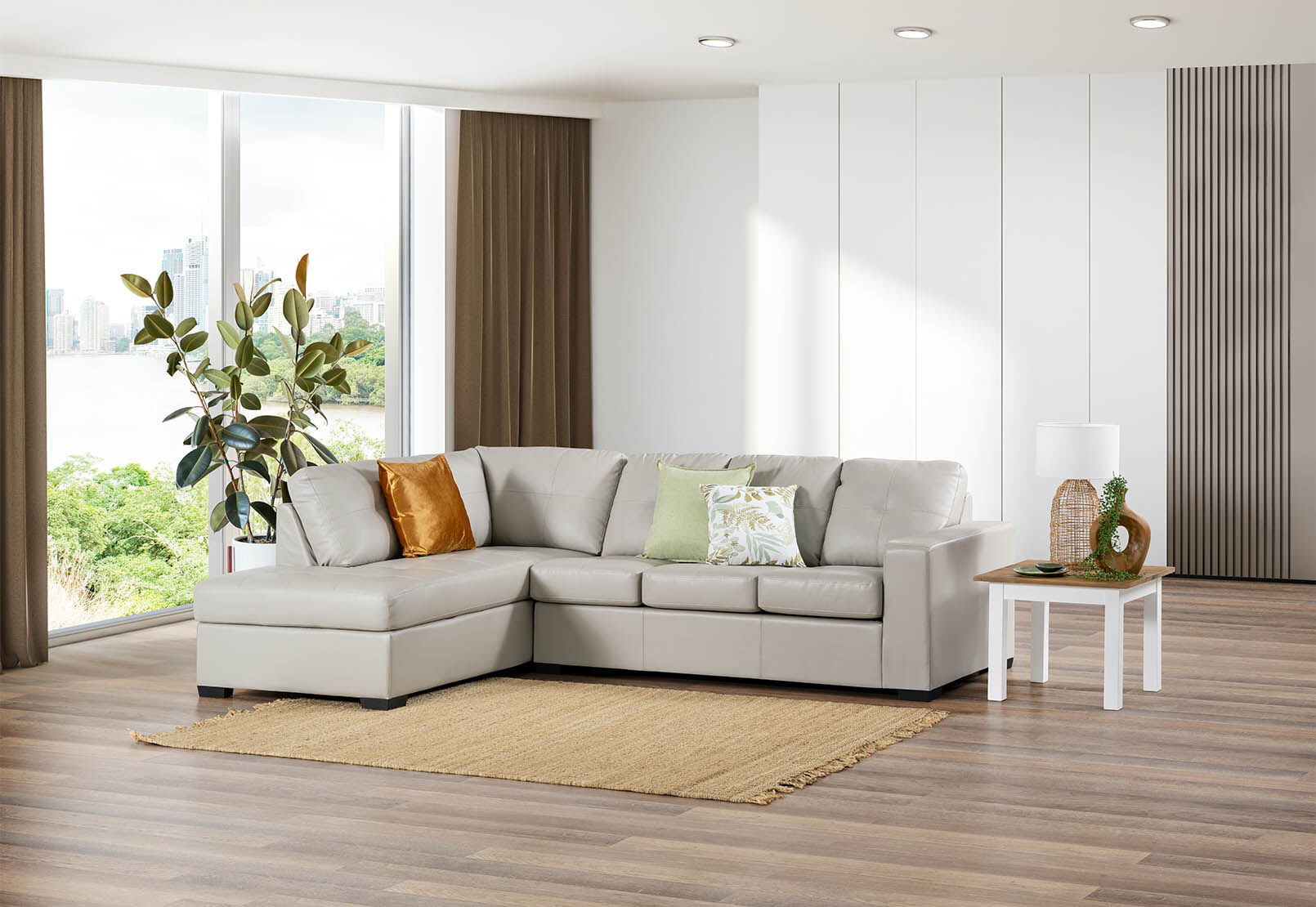 DIAMOND - Leather-Look Left-Hand Facing Corner Chaise with Sofa Bed DIAMOND