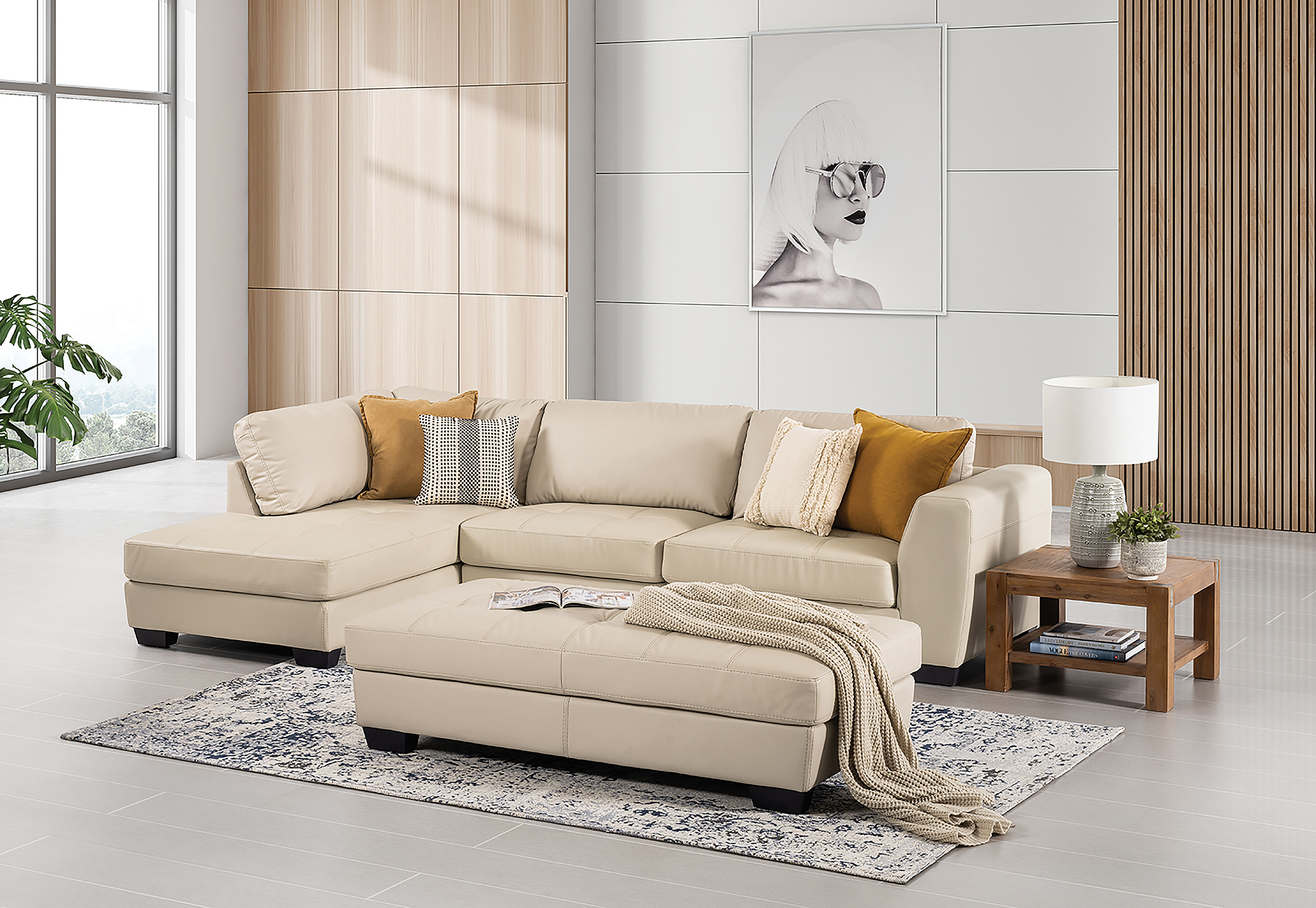 Leather lounge store with ottoman