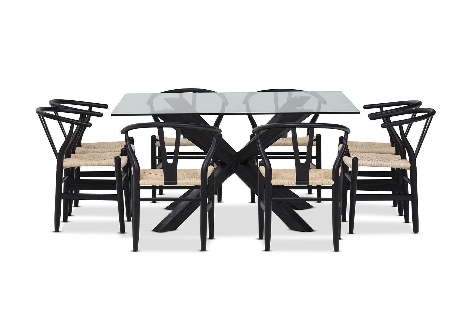 PROMENADE - 9 Piece Dining Suite with Wishbone Replica MKII Dining Chairs PROMENADE