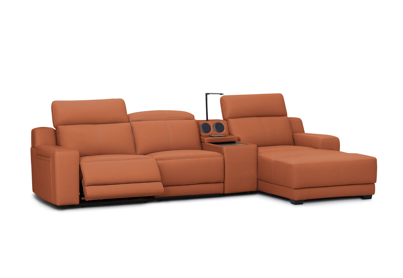 VANTRO LEATHER - 3 Seater RHF Chaise with Speaker Console and Inbuilt Electric Recliner VANTRO LEATHER