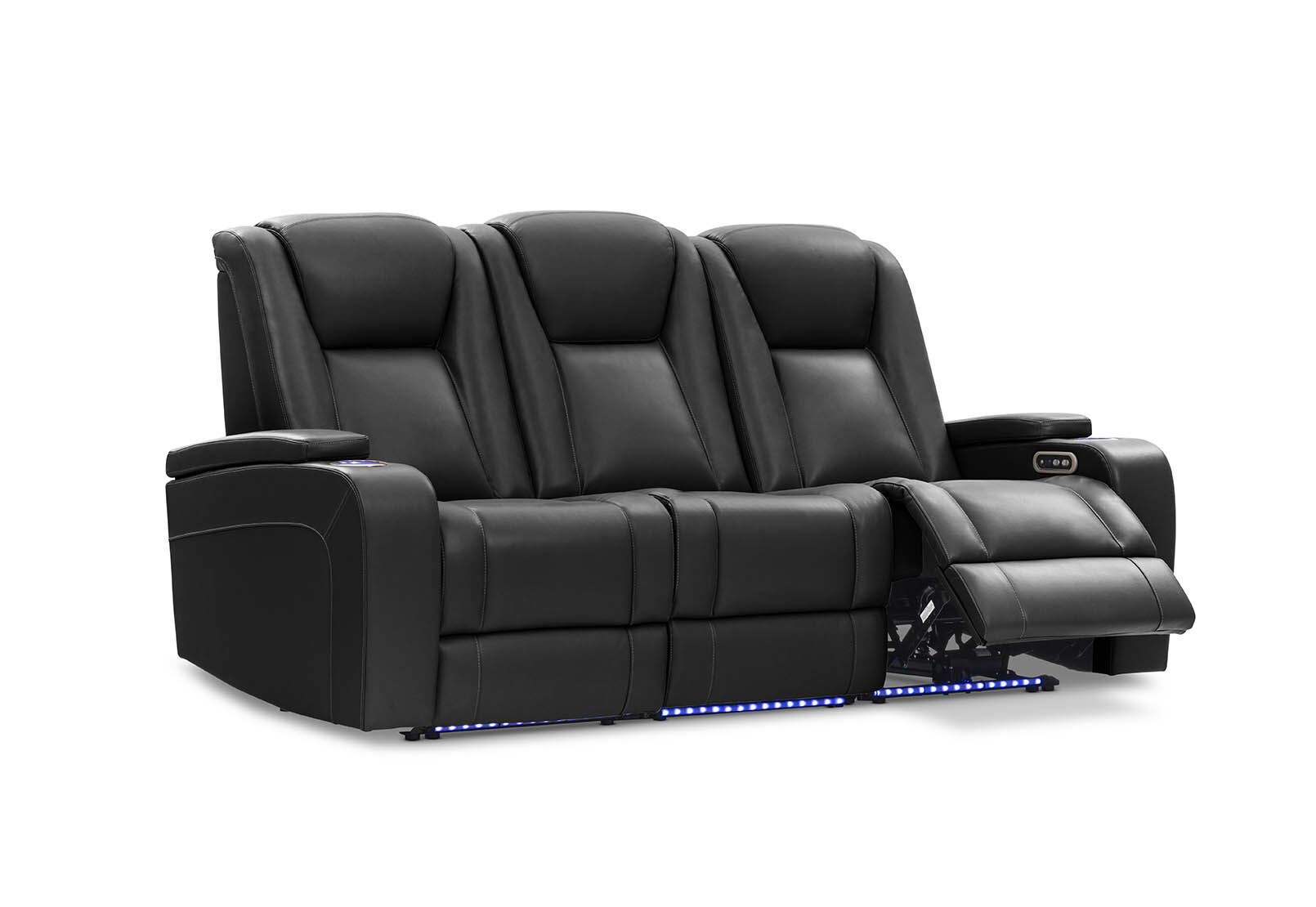 BLACK SENTINAL MK2 LEATHER 3 Seater with 2 Electric Recliners