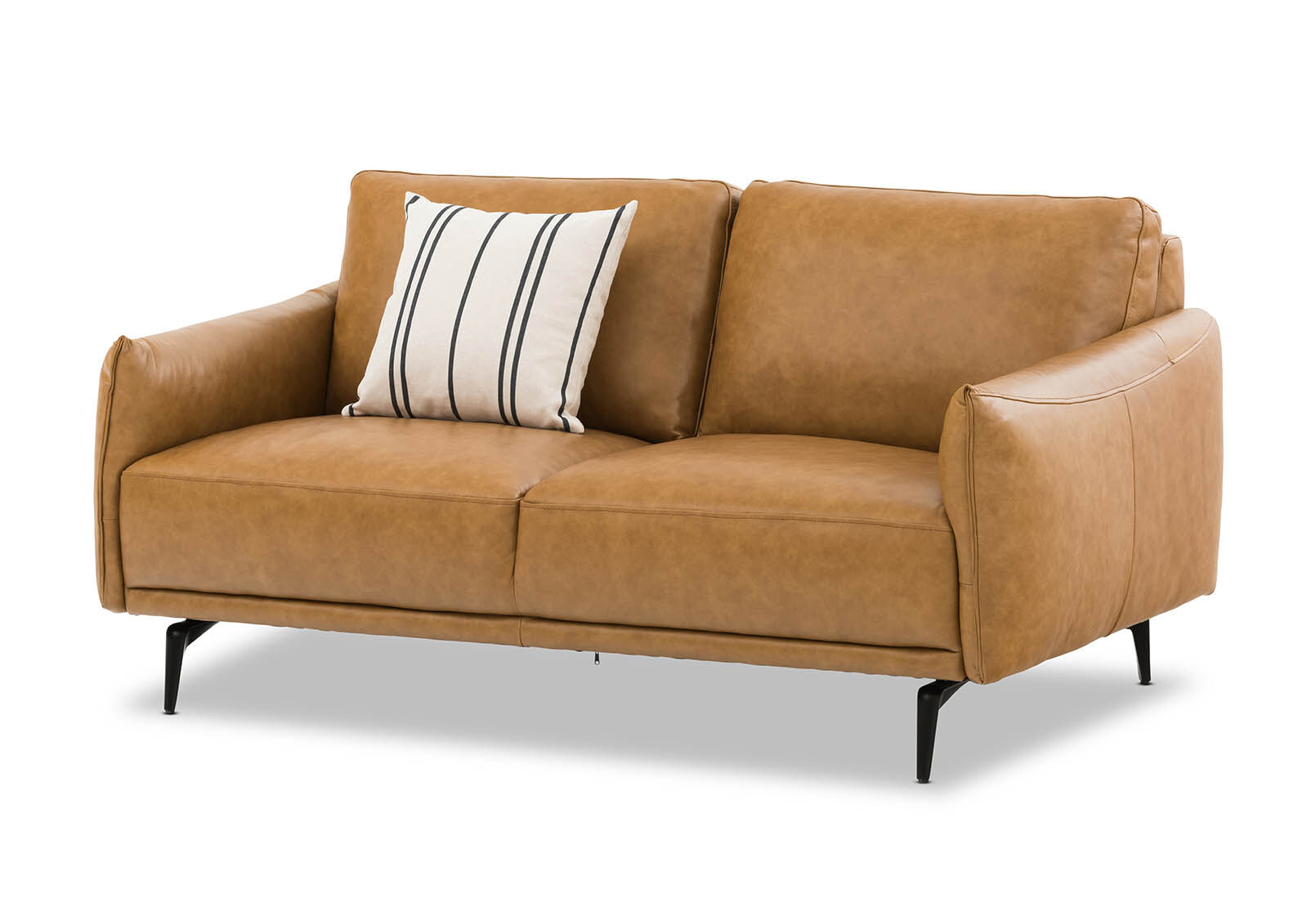 Tan leather shop two seater sofa