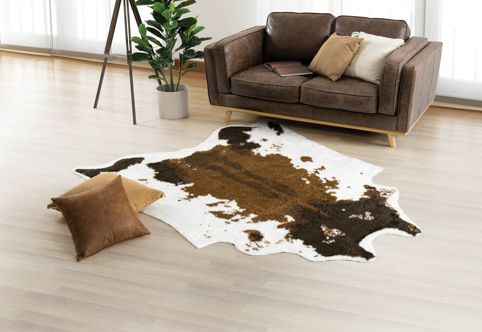 Brown White Mad Faux Cowhide Rug