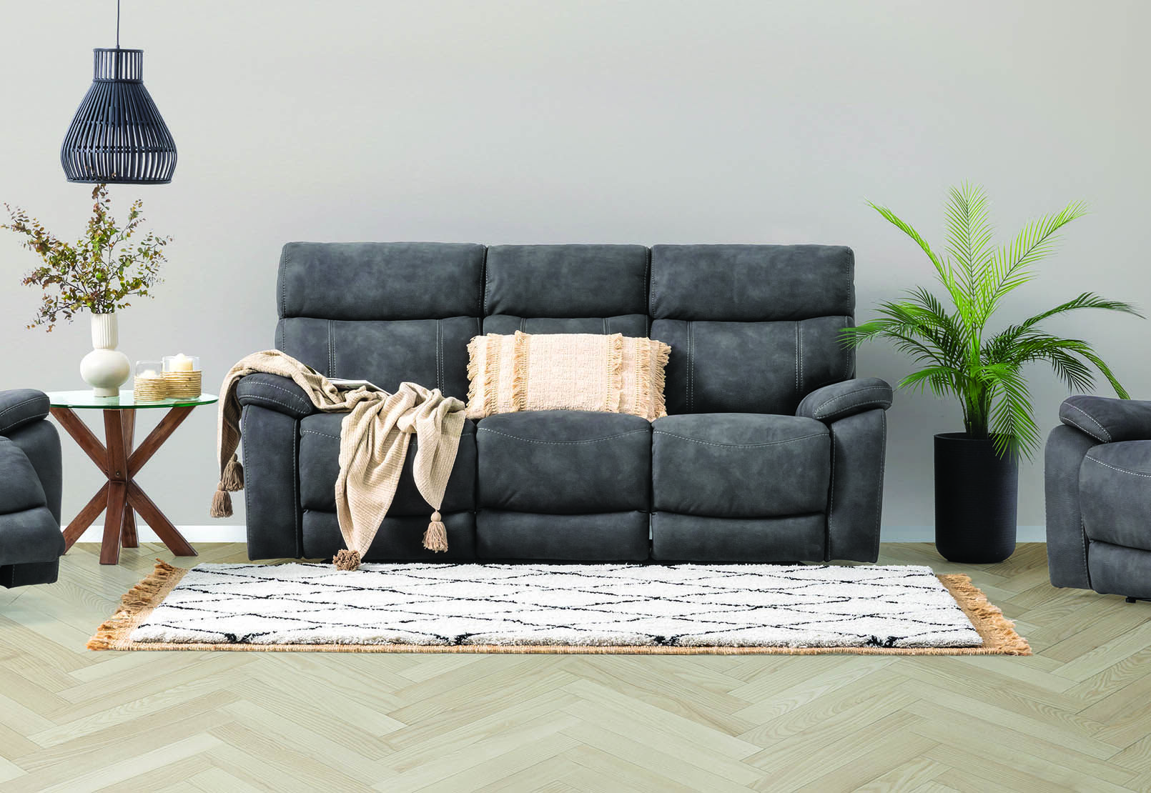ALFRED - Fabric 3 Seater with 2 Inbuilt Recliners ALFRED