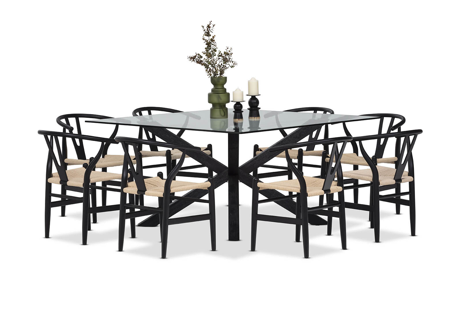PROMENADE - 9 Piece Dining Suite with Wishbone Replica MKII Dining Chairs PROMENADE