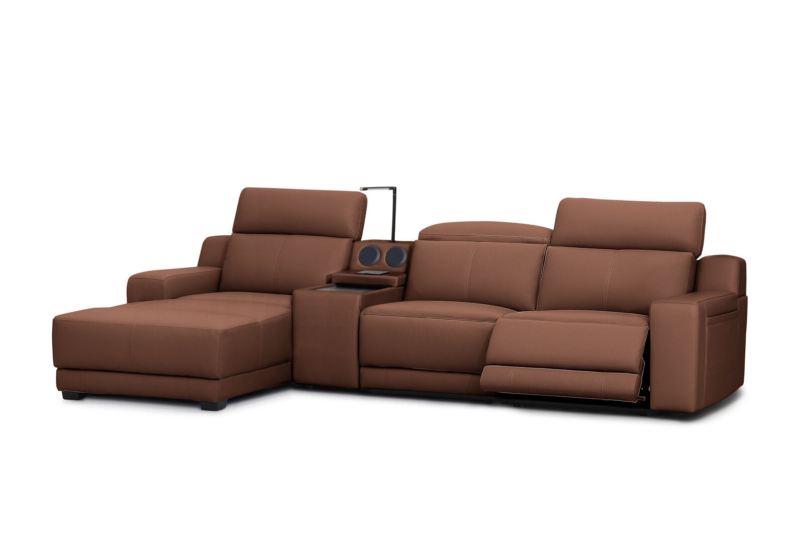 VANTRO LEATHER - 3 Seater LHF Chaise with Speaker Console and Inbuilt Electric Recliner VANTRO LEATHER