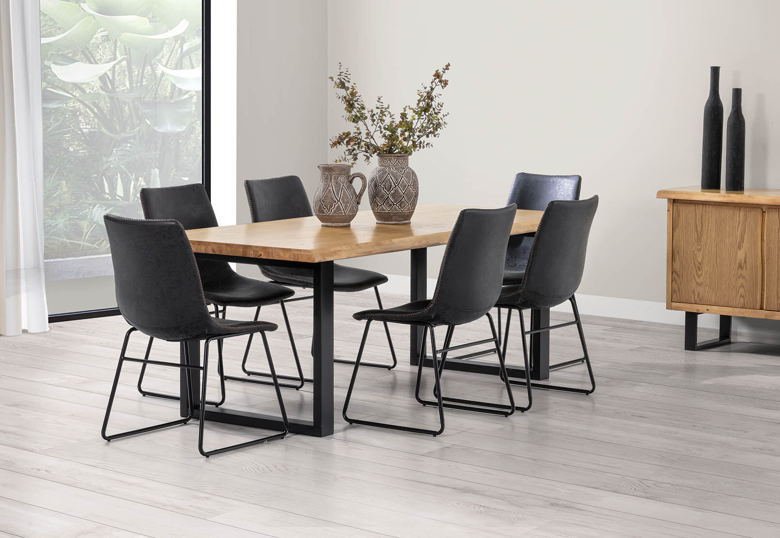 BLACK HAROLIN 7 Piece Dining Suite with Loire Dining Chairs