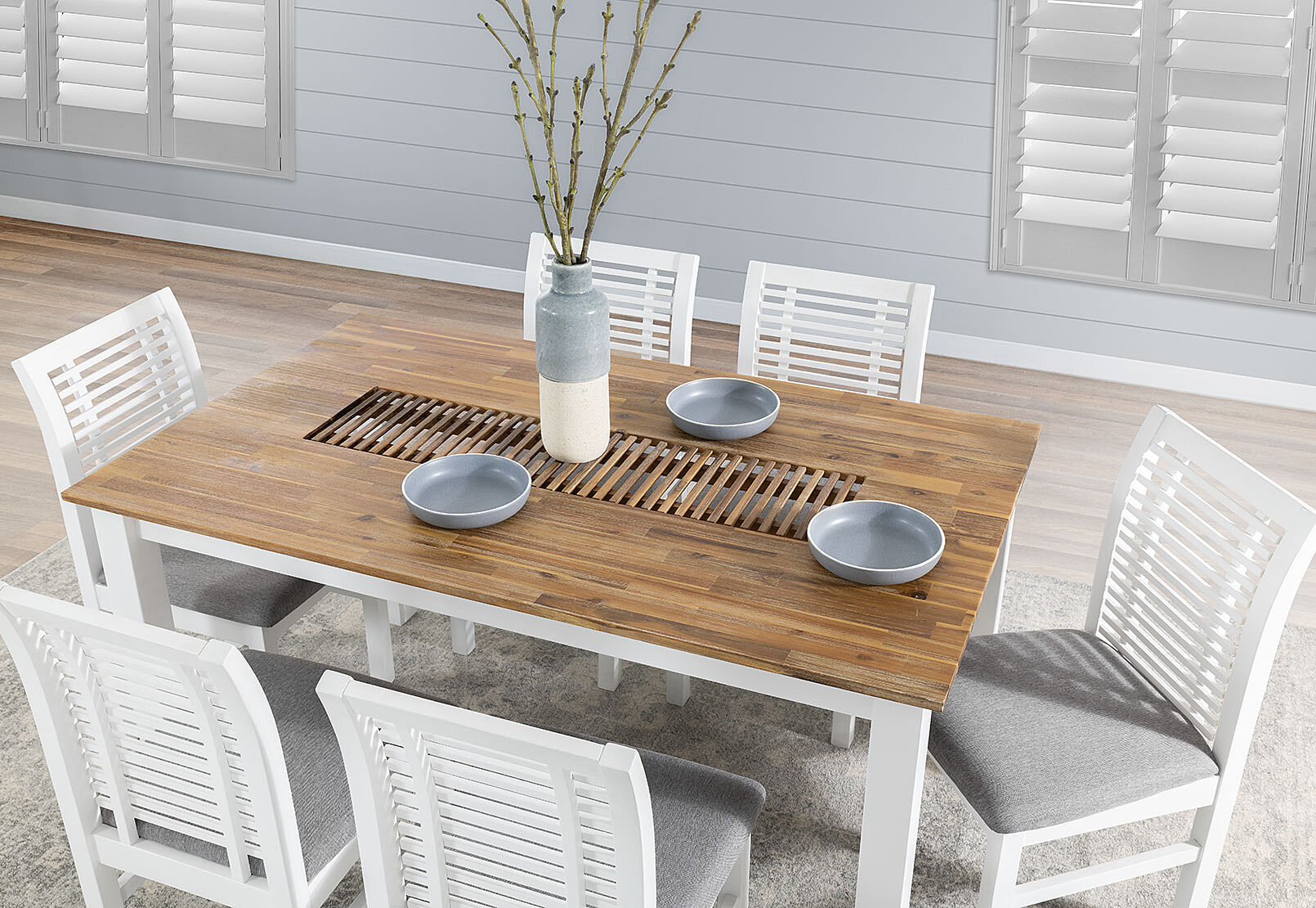 WHITE/PEWTER KOTA 7 Piece Dining Suite