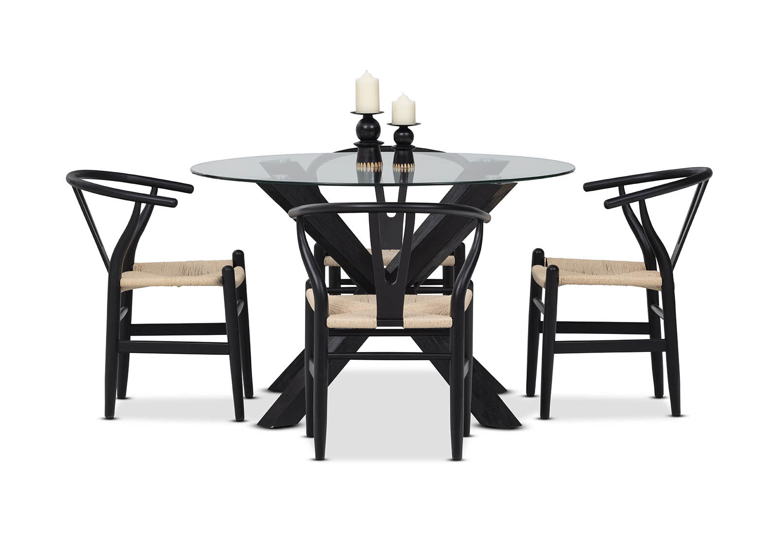 PROMENADE - 5 Piece Dining Suite with Wishbone Replica MKII Dining Chairs PROMENADE