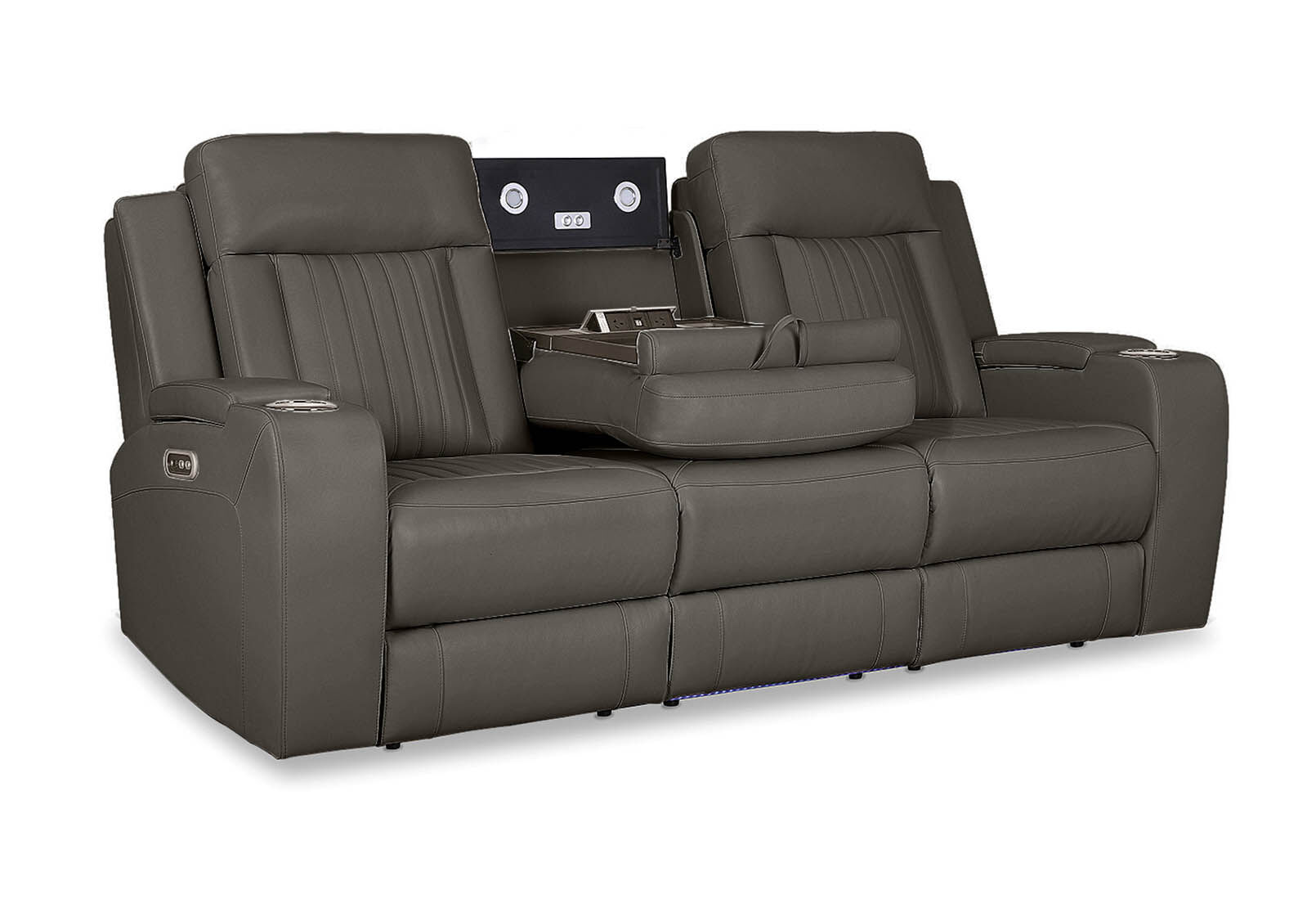CHARCOAL JULIUS Leather 3 Seater with 2 Electric Recliners