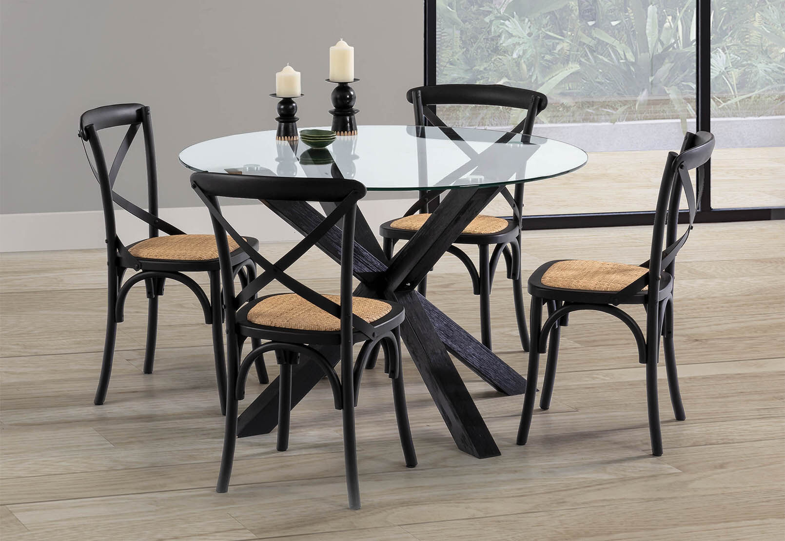 BLACK PROMENADE 1200 Round Glass Top Dining Table