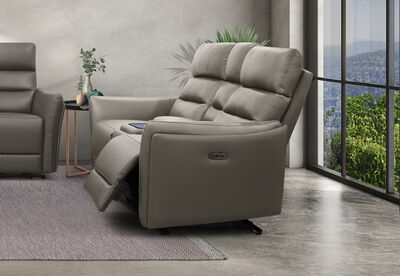 REMUS LEATHER - 2 Seater with inbuilt Electric Recliners and Console