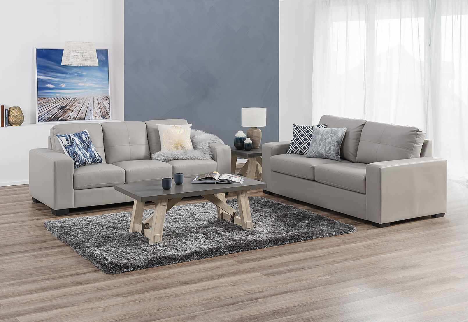 Diamond Leather Look Sofa Pair Amart Furniture