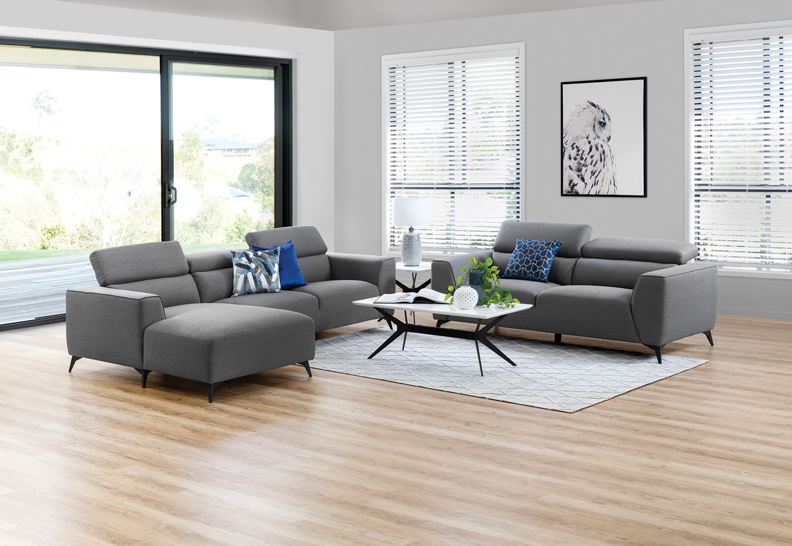 DARK GREY ORWELL Fabric Sofa Pair with LHF Chaise