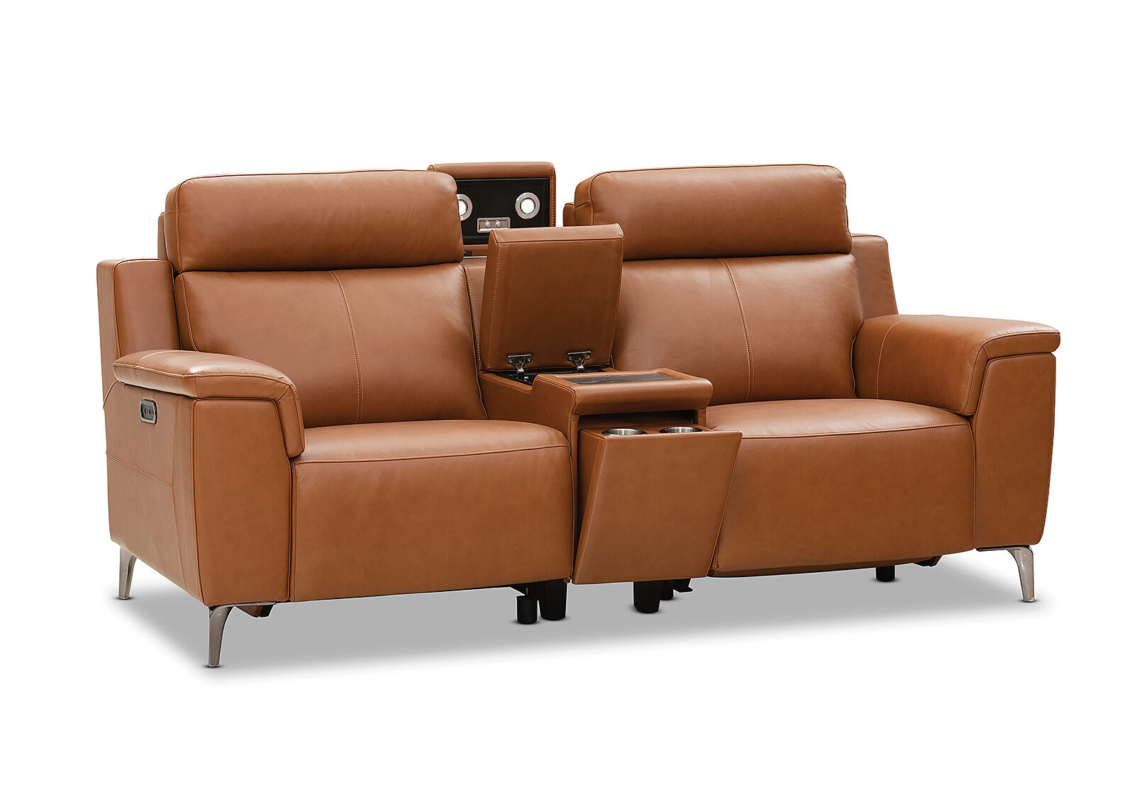 ARISTOTLE - Leather 2 Seater Sofa with Console and 2 Inbuilt Electric Recliners ARISTOTLE