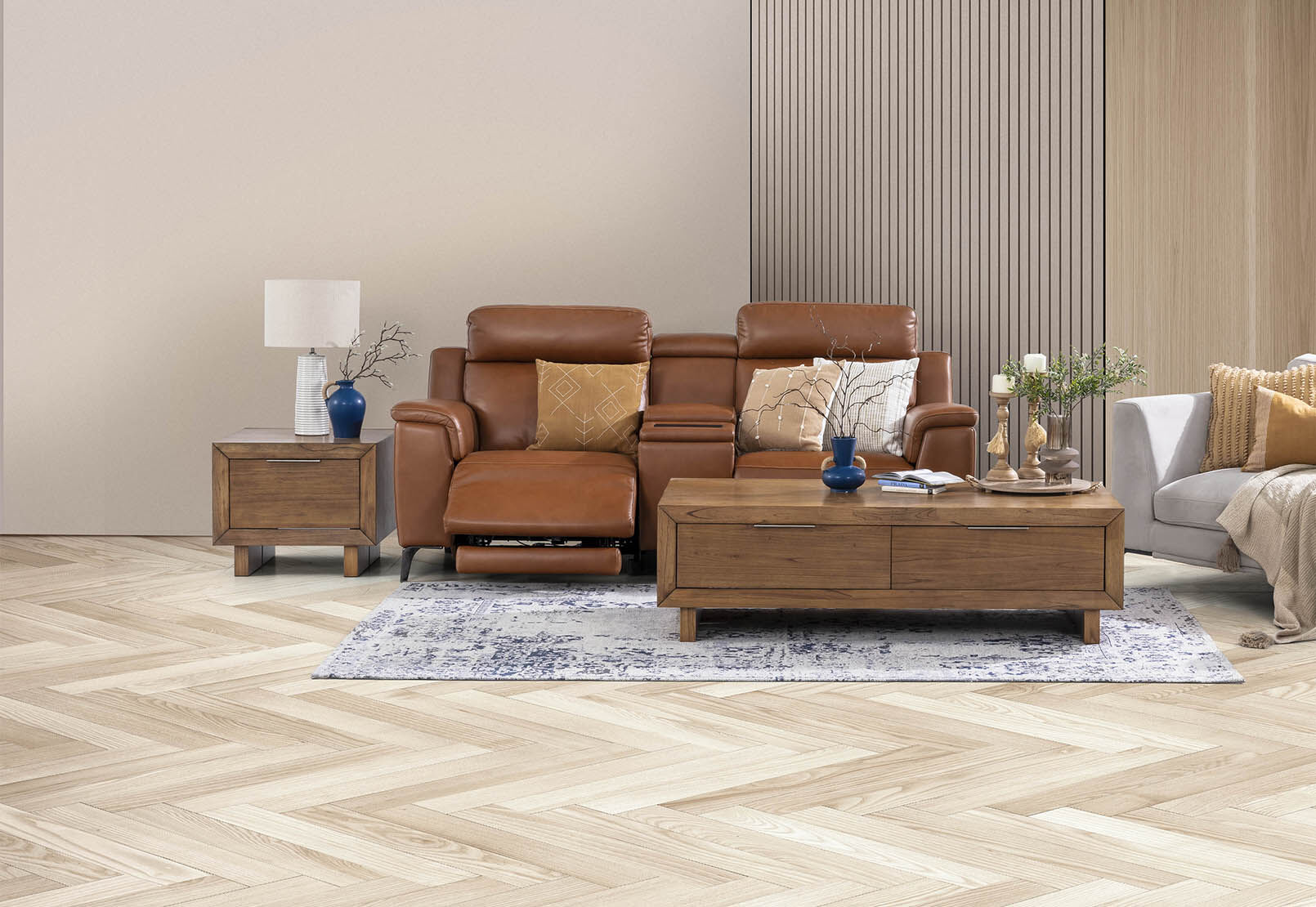 ARISTOTLE - Leather 2 Seater Sofa with Console and 2 Inbuilt Electric Recliners ARISTOTLE