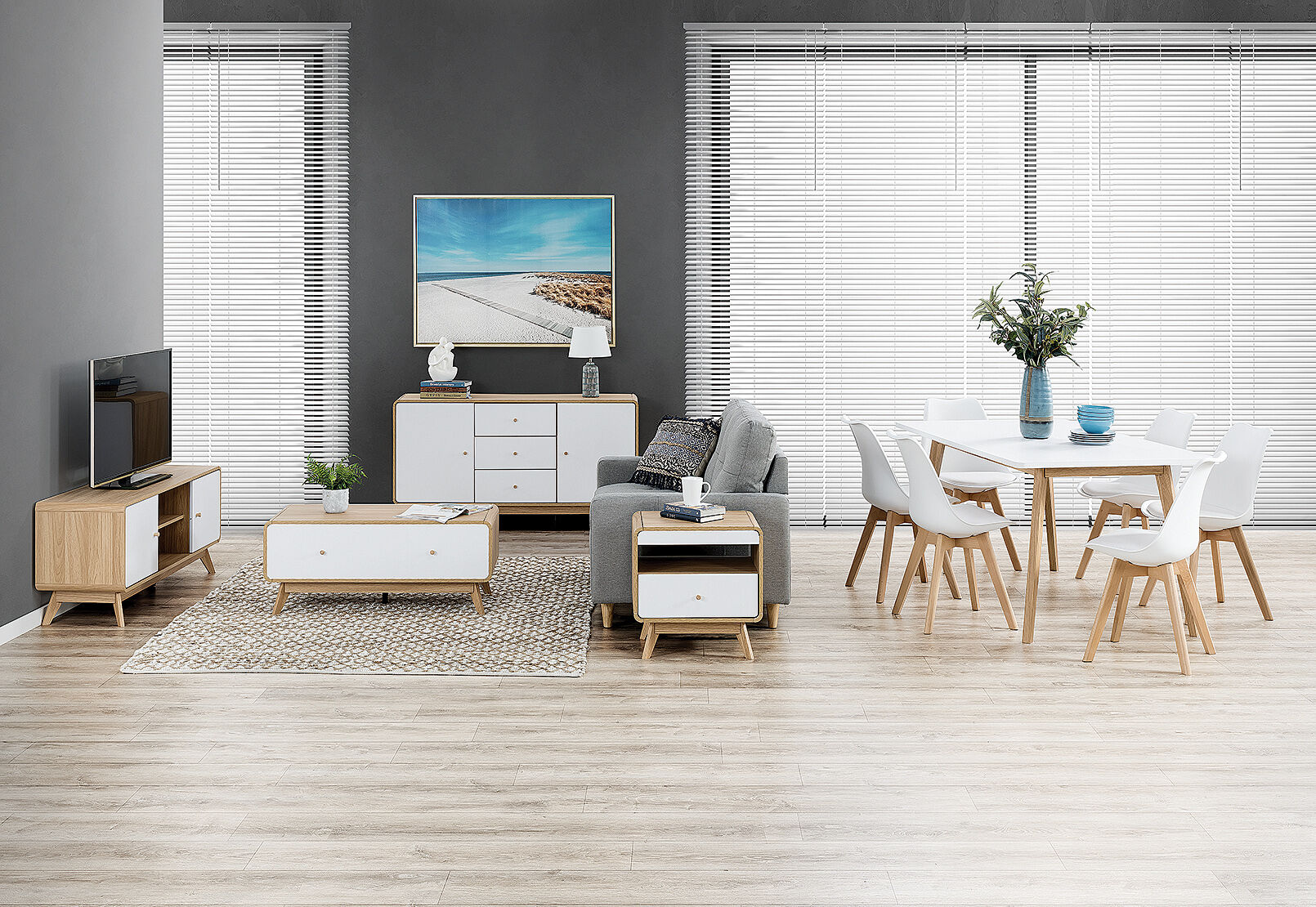 WHITE ALYSSA 11 Piece Package with Otis Dining Chairs Amart Furniture