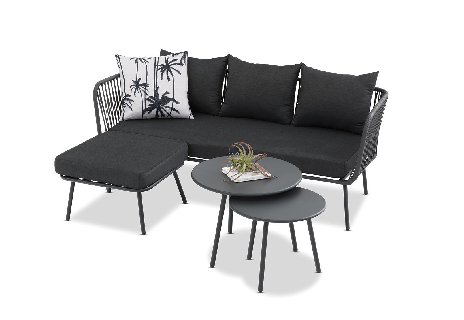 BLACK BRADY 4 Piece Outdoor Chaise Lounge Setting Amart Furniture