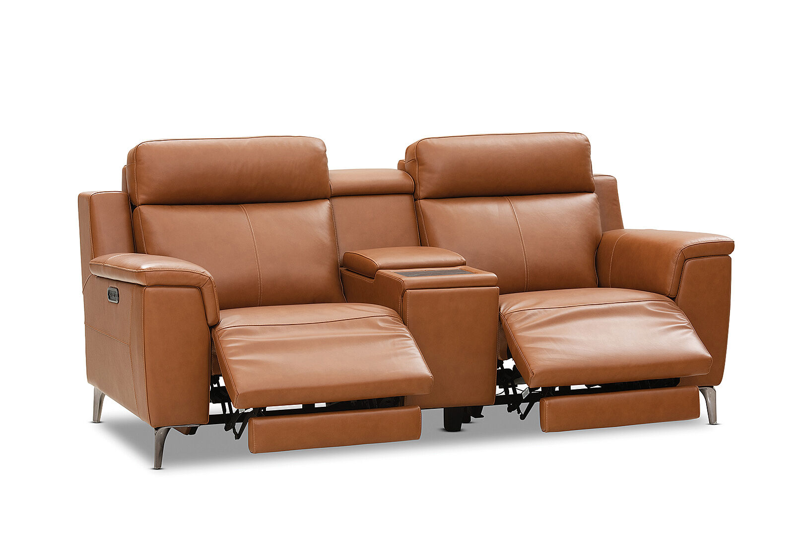 ARISTOTLE - Leather 2 Seater Sofa with Console and 2 Inbuilt Electric Recliners ARISTOTLE