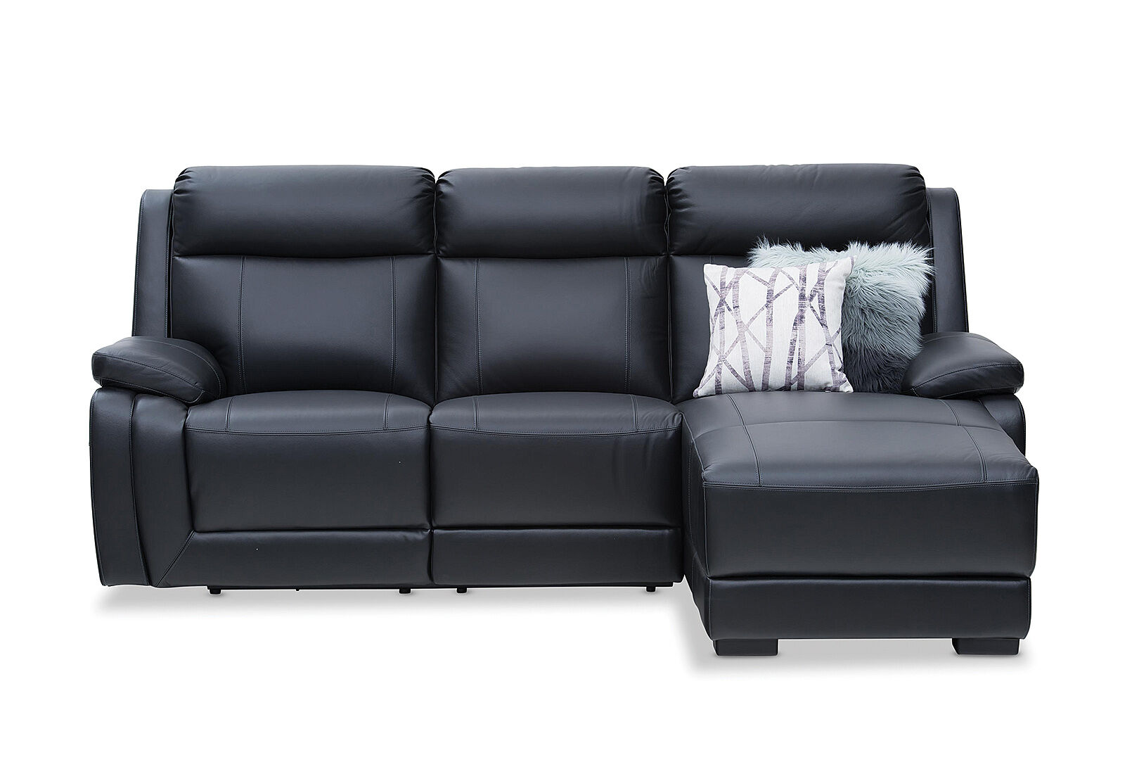 Black San Marco Leather 3 Seater Chaise, Leather Lounge Chaise