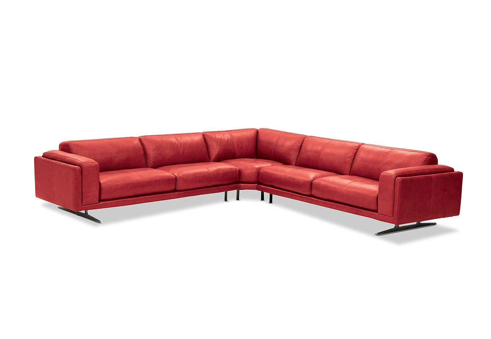 Red leather store corner sofa bed