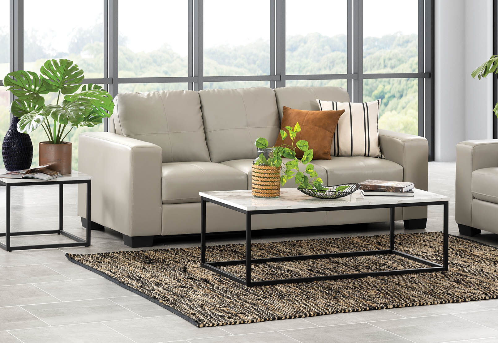 BEIGE DIAMOND LeatherLook 3 Seater Sofa