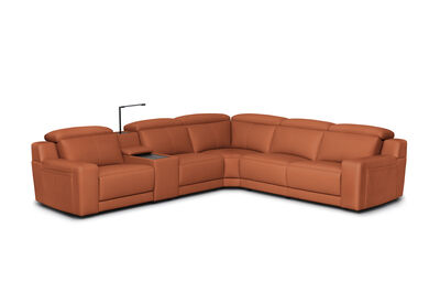 VANTRO LEATHER - Corner Lounge with 2 Inbuilt Electric Recliners and Console