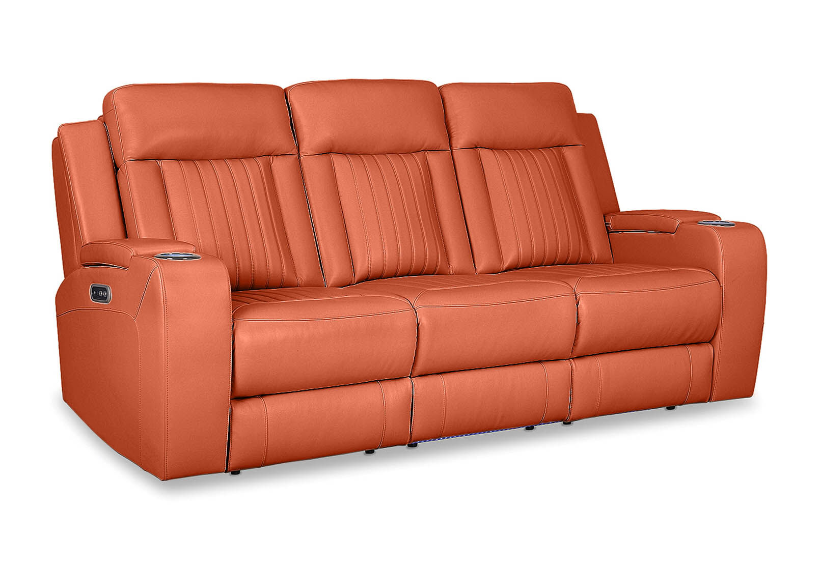 BURNT ORANGE JULIUS Leather 3 Seater with 2 Electric Recliners
