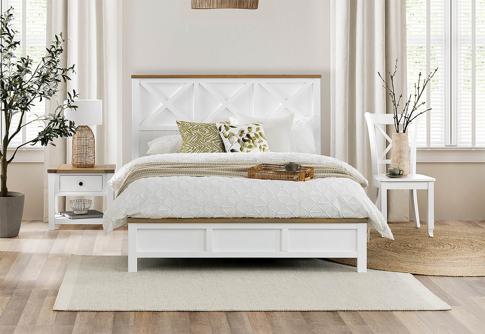 WHITE/OAK NORMANDY Queen Bed Amart Furniture