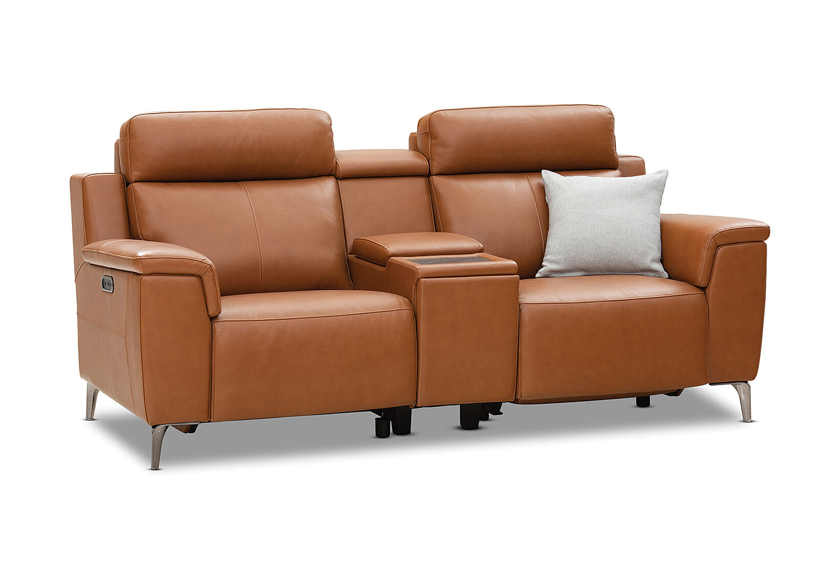 ARISTOTLE - Leather 2 Seater Sofa with Console and 2 Inbuilt Electric Recliners ARISTOTLE