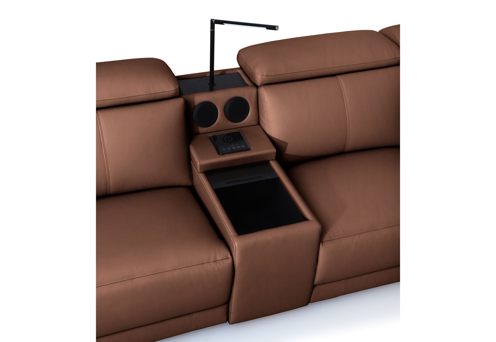 VANTRO LEATHER - 3 Seater LHF Chaise with Speaker Console and Inbuilt Electric Recliner VANTRO LEATHER