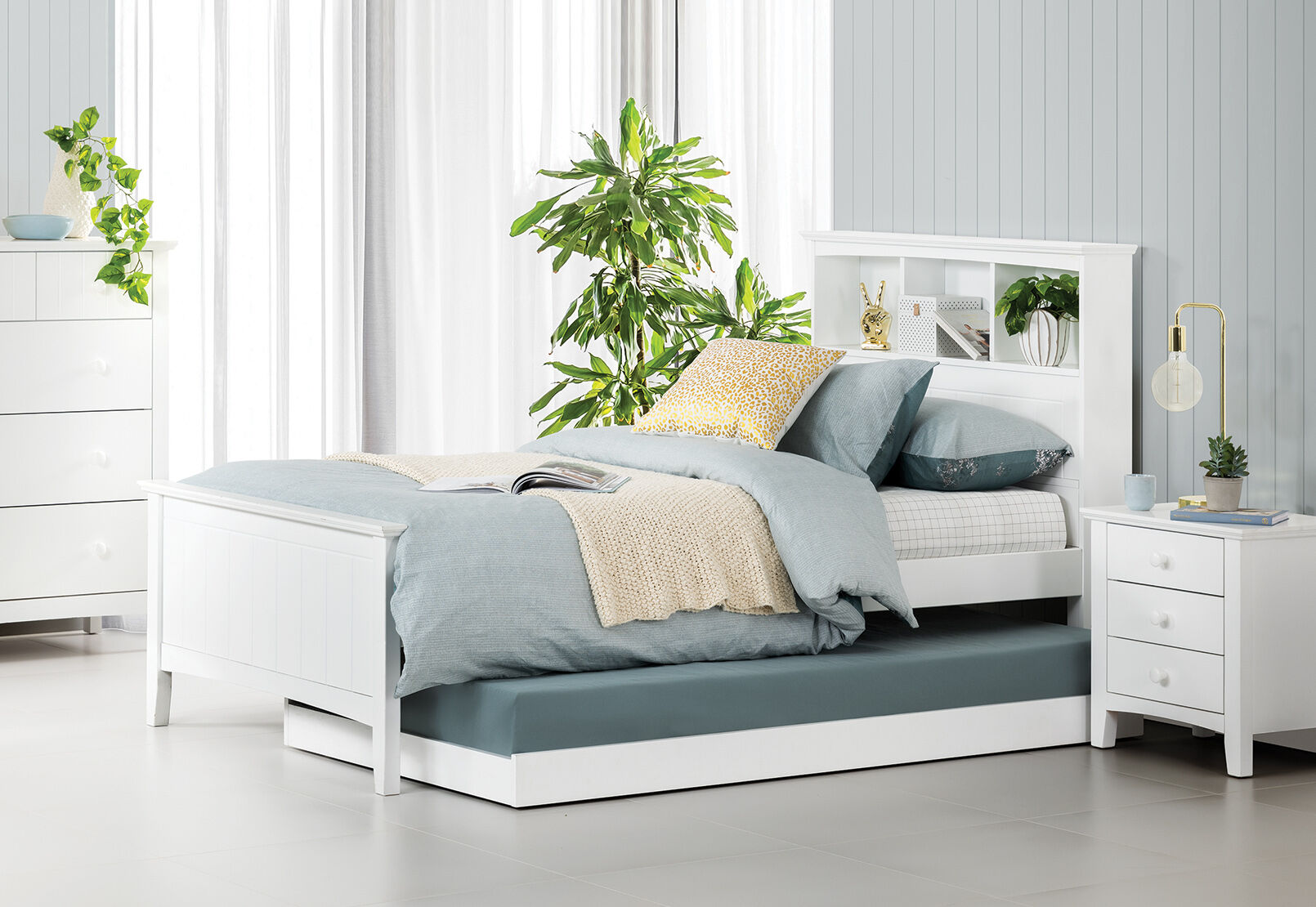 White Addison Jumbo Single Bed And Trundle Package Amart Furniture