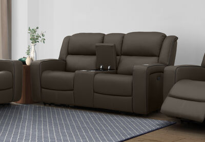 CAPALDI LEATHER - 2 Seater Sofa with 2 Inbuilt Electric Recliners and Console