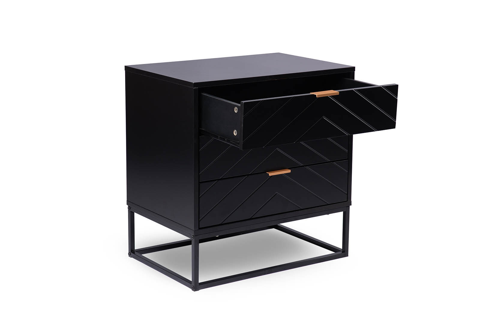 HARDING - Black 3 Drawer Bedside HARDING