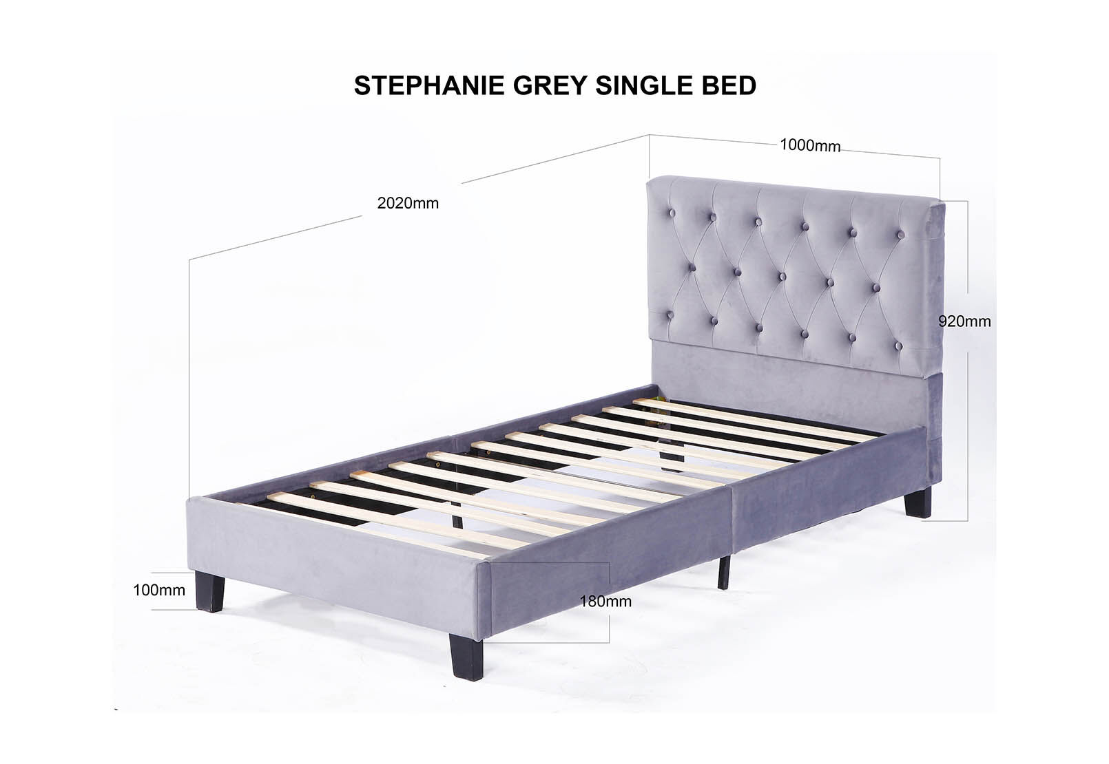 STEPHANIE - Grey Single Bed STEPHANIE