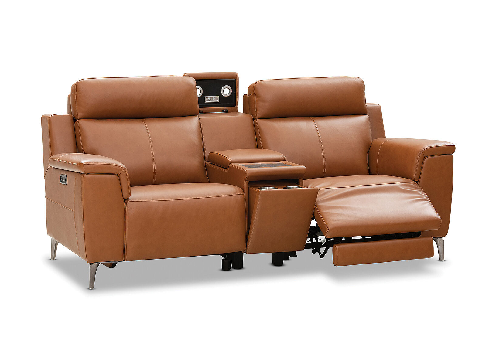 ARISTOTLE - Leather 2 Seater Sofa with Console and 2 Inbuilt Electric Recliners ARISTOTLE